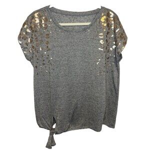 Juicy Couture Gray/Rose Metallic Short Sleeve, Tie Hem Top, Y2K,  Linen Blend XL